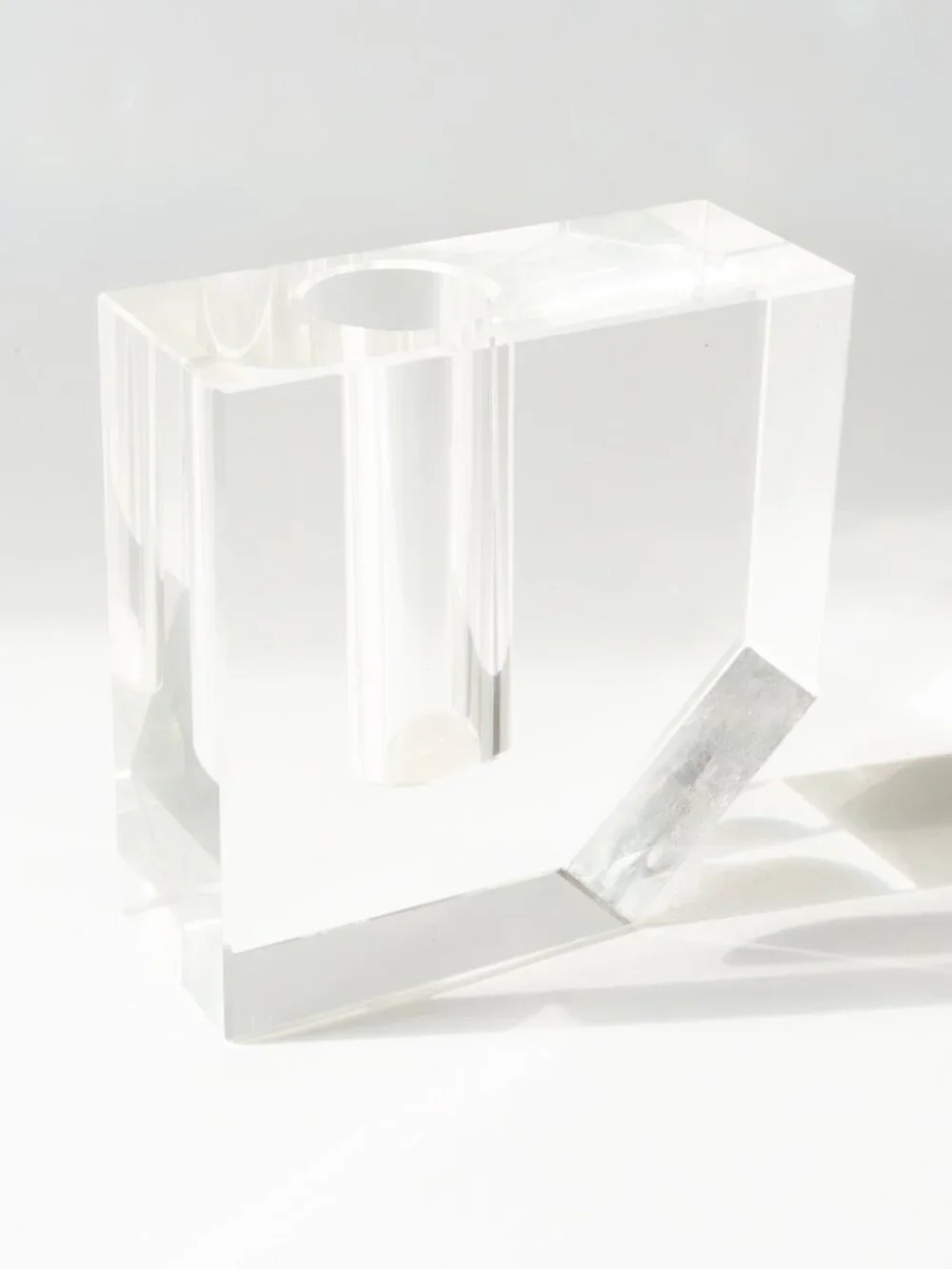 Vintage Clear Crystal Glass Bud Vase Cube Beveled 4